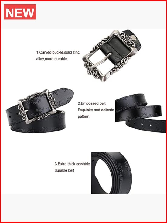 Vintage Carved Leather Belt Adjustable for Women main image 6